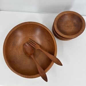 Woodcroftery Wooden Salad Set 1 Large Bowl/4 Small Bowls/Utensils Made In France